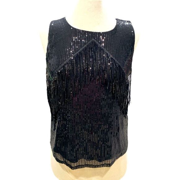 BB DAKOTA Steve Madden black sequins fringe hook lined 100% polyester brand new - Picture 1 of 5